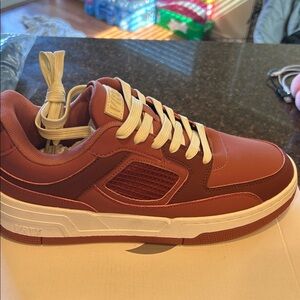 Men's Brick Red Low-Top Sneakers with White Accents